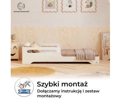 Łóżko pojedyncze dla dzieci z barierką i stelażem TILA 3 Montessori Drewniane