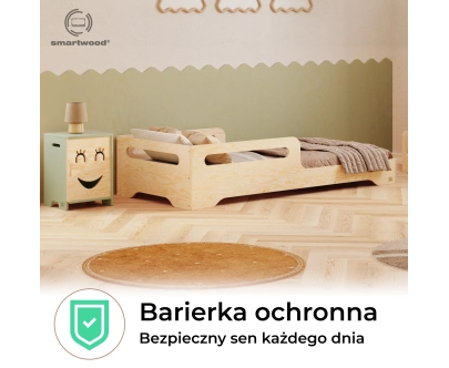 Łóżko pojedyncze dla dzieci z barierką i stelażem TILA 3 Montessori Drewniane