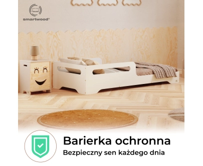 Łóżko pojedyncze dla dzieci z barierką i stelażem TILA 3 Montessori Drewniane