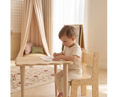 Stolik z krzesełkiem dla dziecka SET NALU TAB Montessori Drewniany