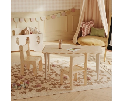 Duży stolik z krzesełkami dla dzieci SET NALU TAB XL Montessori Drewniany