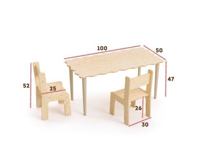 Duży stolik z krzesełkami dla dzieci SET NALU TAB XL Montessori Drewniany