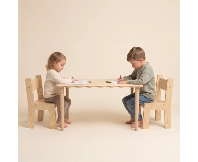 Duży stolik z krzesełkami dla dzieci SET NALU TAB XL Montessori Drewniany