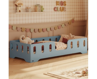 Łóżko pojedyncze dla dzieci z barierką i stelażem TILA 2 Montessori Drewniane