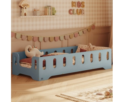 Łóżko pojedyncze dla dzieci z barierką i stelażem TILA 2 Montessori Drewniane