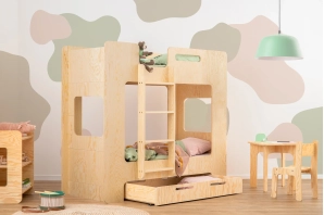 Łóżko piętrowe dla dzieci z szufladą i stelażem MIMI D Montessori Drewniane