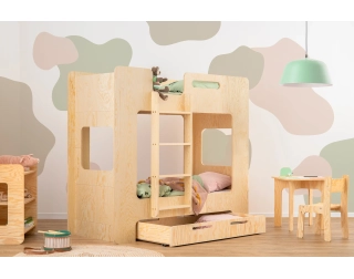 Łóżko piętrowe dla dzieci z szufladą i stelażem MIMI D Montessori Drewniane