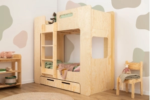 Łóżko piętrowe dla dzieci z szufladą i stelażem MIMI D Montessori Drewniane