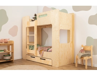 Łóżko piętrowe dla dzieci z szufladą i stelażem MIMI D Montessori Drewniane
