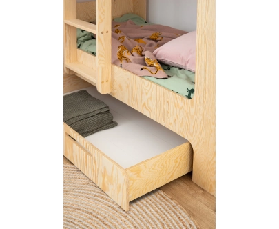 Łóżko piętrowe dla dzieci z szufladą i stelażem MIMI D Montessori Drewniane