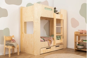 Łóżko piętrowe dla dzieci z szufladą i stelażem MIMI D Montessori Drewniane