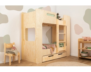 Łóżko piętrowe dla dzieci z szufladą i stelażem MIMI D Montessori Drewniane