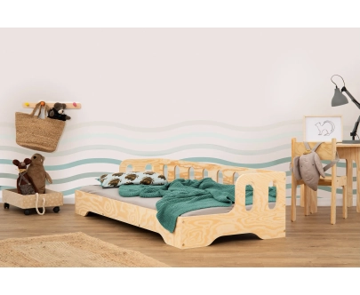 Łóżko pojedyncze dla dzieci z barierką i stelażem sofa TILA 1S Montessori Drewniane