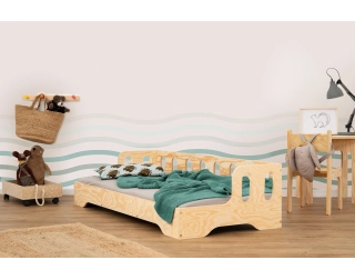 Łóżko pojedyncze dla dzieci z barierką i stelażem sofa TILA 1S Montessori Drewniane