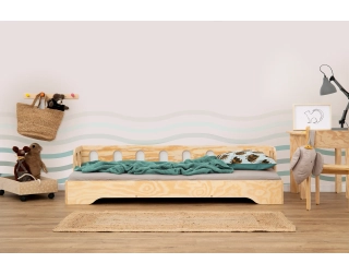 Łóżko pojedyncze dla dzieci z barierką i stelażem sofa TILA 1S Montessori Drewniane