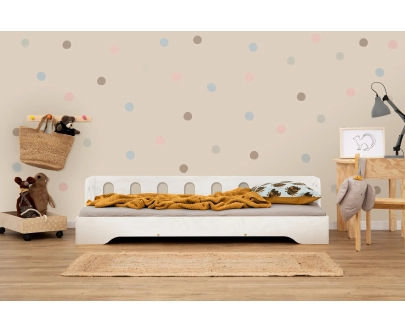 Łóżko pojedyncze dla dzieci z barierką i stelażem sofa TILA 1S Montessori Drewniane
