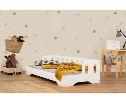 Łóżko pojedyncze dla dzieci z barierką i stelażem sofa TILA 1S Montessori Drewniane