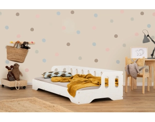 Łóżko pojedyncze dla dzieci z barierką i stelażem sofa TILA 1S Montessori Drewniane