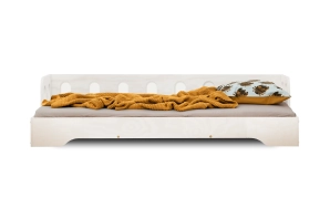 Łóżko pojedyncze dla dzieci z barierką i stelażem sofa TILA 1S Montessori Drewniane