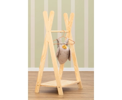 Wieszak na ubrania dla dzieci z półką na buty TIPI Montessori  Drewniany