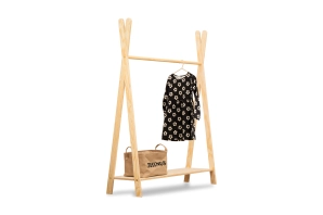 Wieszak na ubrania dla dzieci z półką na buty TIPI Montessori  Drewniany