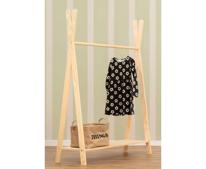 Wieszak na ubrania dla dzieci z półką na buty TIPI Montessori  Drewniany