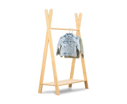 Wieszak na ubrania dla dzieci z półką na buty TIPI Montessori  Drewniany