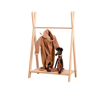 Wieszak na ubrania dla dzieci z półką na buty TIPI Montessori  Drewniany