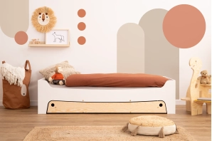 Łóżko dziecięce z szufladą i stelażem TILA 10 Montessori Drewniane