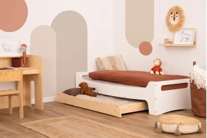 Łóżko dziecięce z szufladą i stelażem TILA 10 Montessori Drewniane
