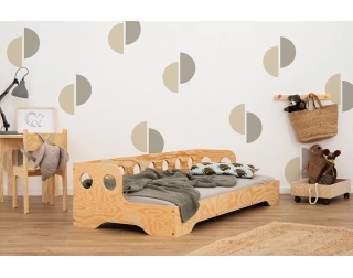 Łóżko pojedyncze dla dzieci z barierką i stelażem sofa TILA 5S Skandynawskie Sosnowe