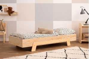 Łóżko pojedyncze dla dzieci ze stelażem PUZZLE Montessori Drewniane