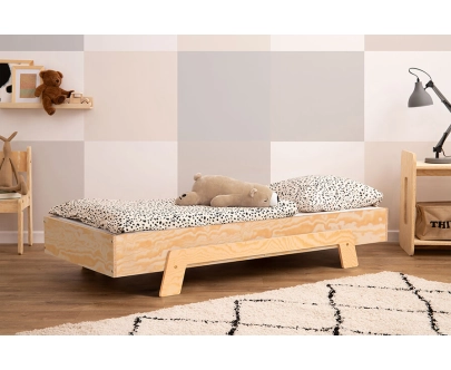 Łóżko pojedyncze dla dzieci ze stelażem PUZZLE Montessori Drewniane