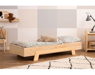 Łóżko pojedyncze dla dzieci ze stelażem PUZZLE Montessori Drewniane