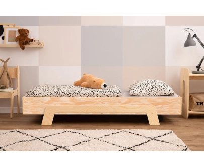 Łóżko pojedyncze dla dzieci ze stelażem PUZZLE Montessori Drewniane