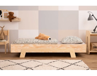 Łóżko pojedyncze dla dzieci ze stelażem PUZZLE Montessori Drewniane