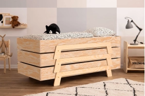 Łóżko pojedyncze dla dzieci ze stelażem PUZZLE Montessori Drewniane