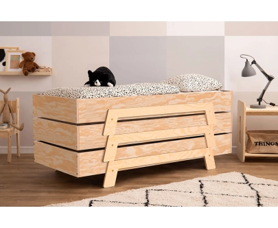 Łóżko pojedyncze dla dzieci ze stelażem PUZZLE Montessori Drewniane