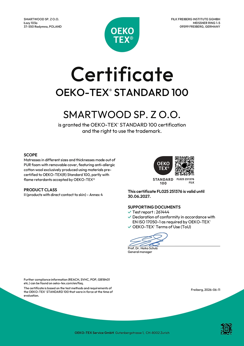 Certyfikat OEKO TEX