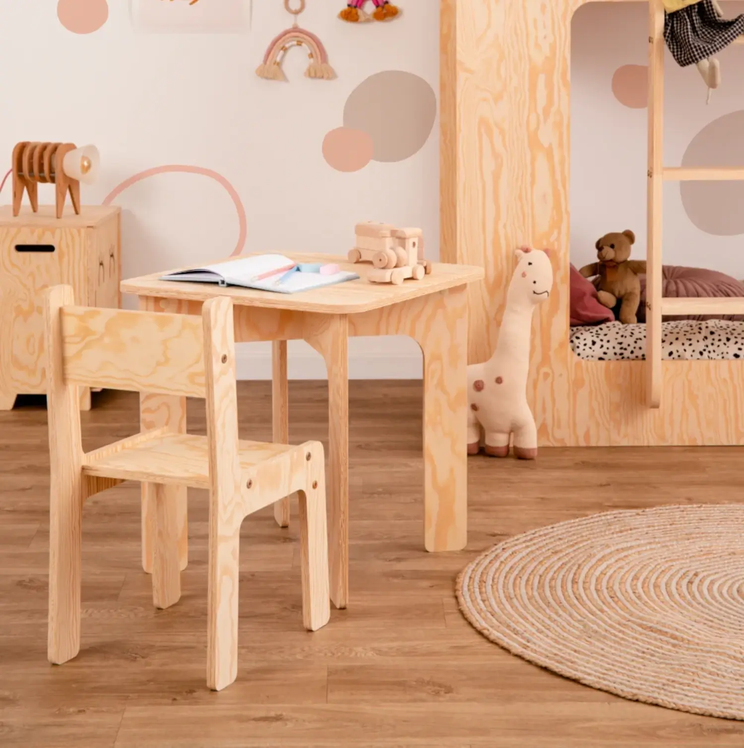 Stolik z krzesełkiem dla dziecka TAB+KR Montessori Drewniany