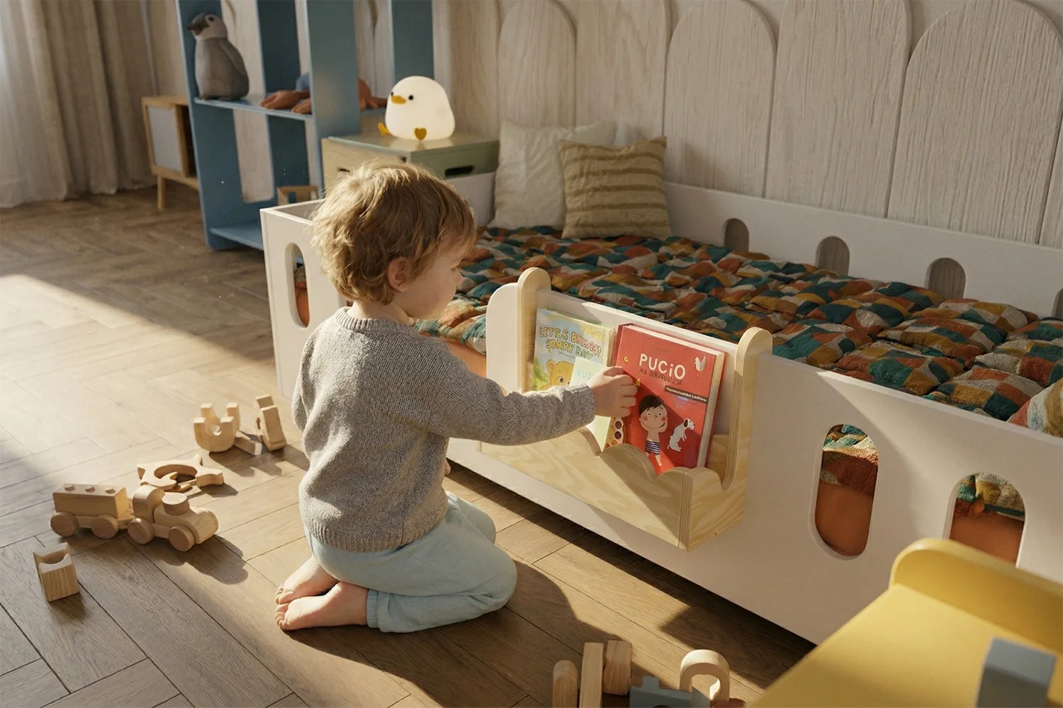 Drewniane regały DRONE w trzech rozmiarach wykonane ze sklejki sosnowej w kolorze naturalnego drewna