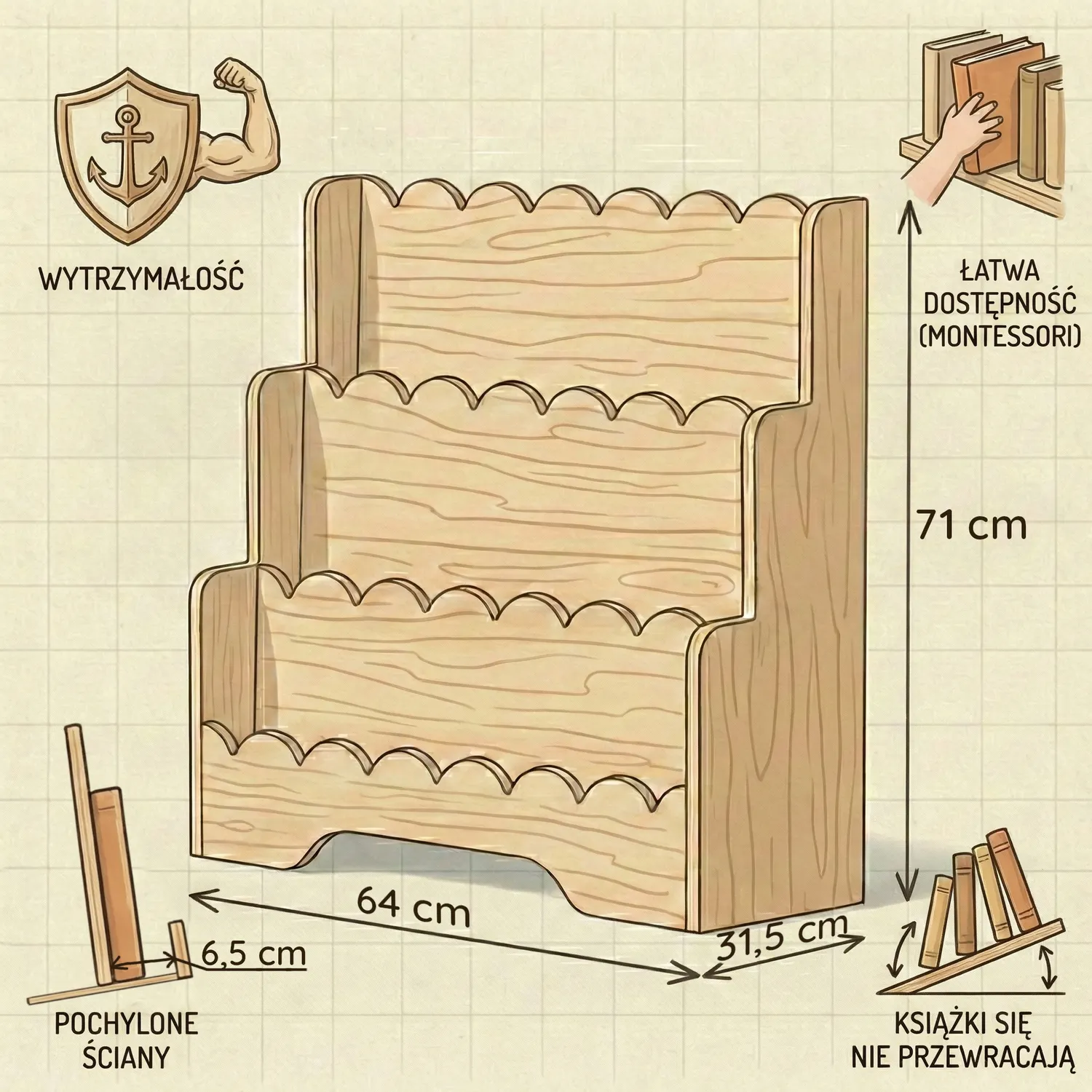 Wymiary drewnianych regałów DRONE w każdym rozmiarze