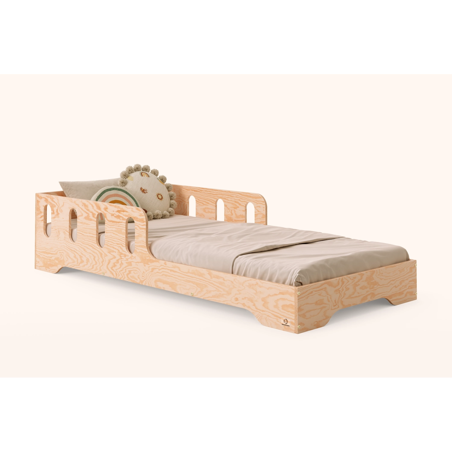 Łóżko pojedyncze dla dzieci z barierką i stelażem TILA 6 Montessori Drewniane (Wybierz rozmiar: 90x200 - Wybierz kolor: Biały)